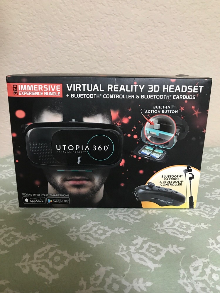 Utopia ReTrak 360 Degree 3D Virtual Reality  Headset Bundle Earbuds & Controller