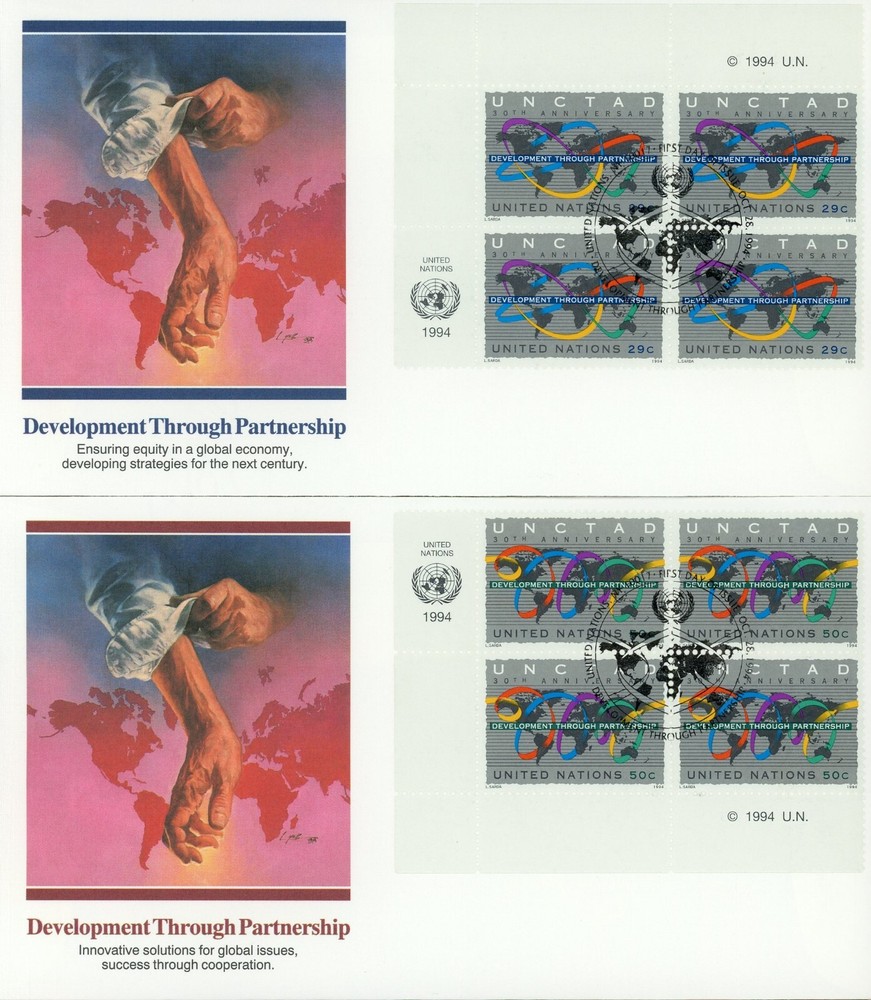 United Nations 653-654 FDC Development through Partnership MI4 Block