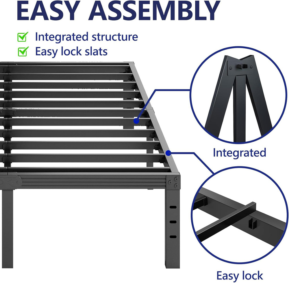 Sturdy 12" Metal Queen Bed Frame - No Box Spring Needed, Easy Assembly, Black