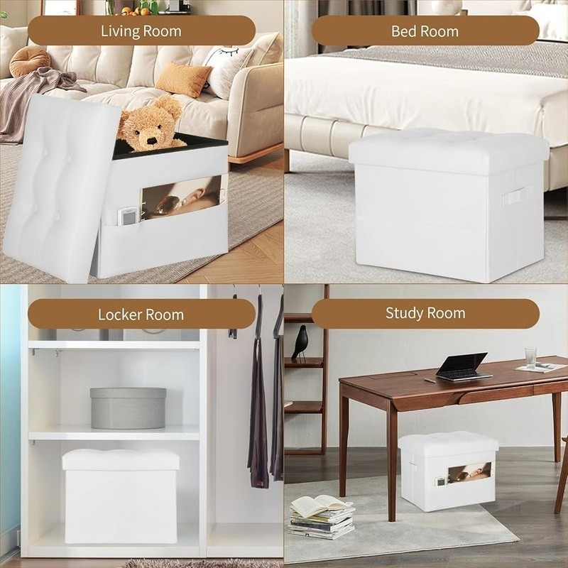 Foldable Storage Ottoman Footstool Thick Foam Lightweight Multipurpose Bench New