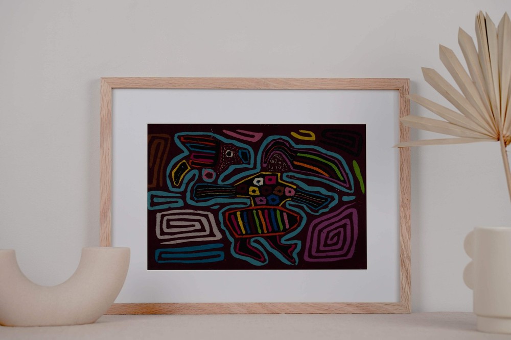 Classic Maroon And Turquoise Flying Witch Mola