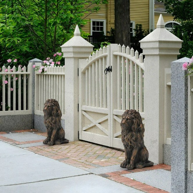 Guardian Lion 2 Set Garden Sculpture Yard Statue Bronze MgO Door Figurine Patio