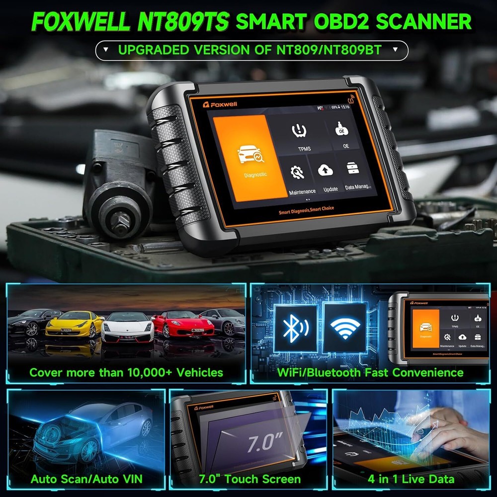 FOXWELL NT809TS OBD2 Scanner Diagnostic Tool TPMS Programming Car Bi-Directional