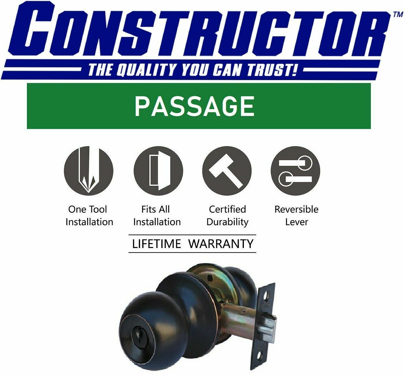 Constructor Chronos Passage Knob Handle Lockset Hallway Closet Oil Rubbed Bronze