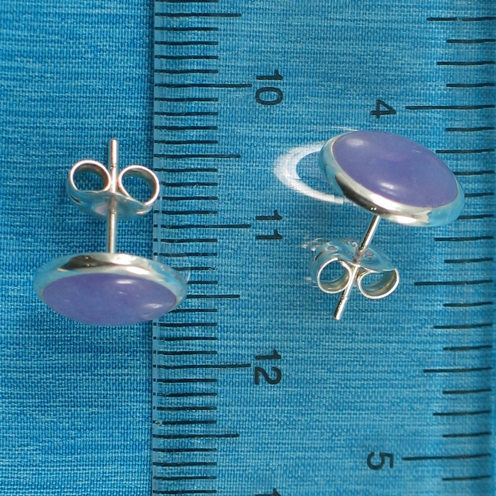 Solid Sterling Silver 925 Lavender Jade Dome Tablet Stud Earrings