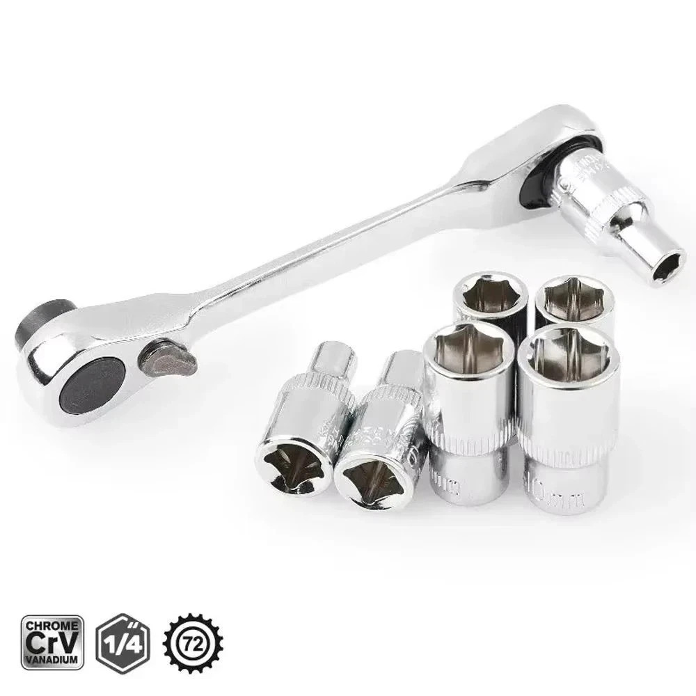 1/4" Mini Double-Ended Quick Socket Ratchet Wrench Rod Screwdriver Bit Tools *