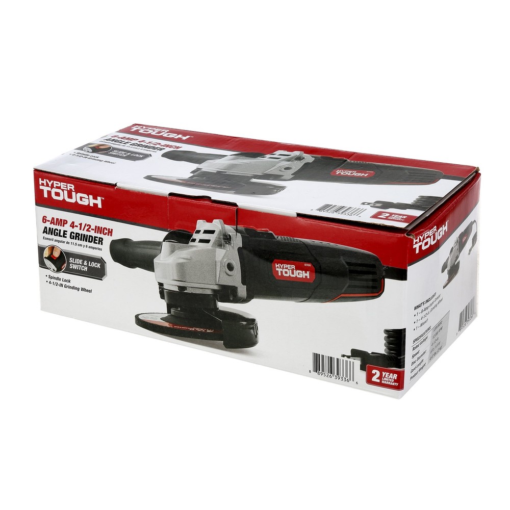 Hyper Tough 6 Amp Corded Angle Grinder with Handle, Adjustable Guard