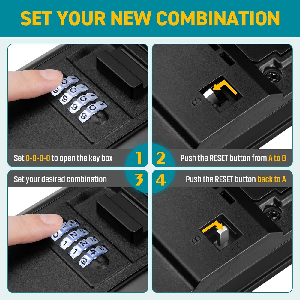 Key Lock Box, Waterproof Wall Mount Lock Box for Keys with Code, 4 Digit Comb...