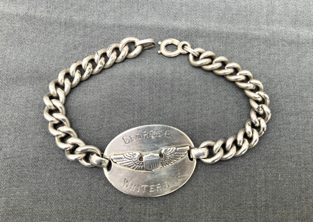 WW2 Sterling Silver Army Air Force HEAVY 46 gr Chain Link Bracelet Winters FCC