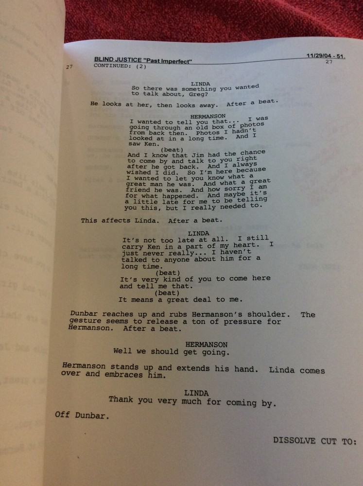 ORIGINAL SCRIPT BLIND JUSTICE PAST IMPERFECT STEVEN BOCHCO RON ELDARD NICHOLS