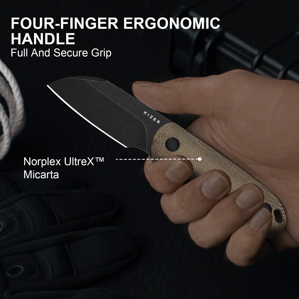 Kizer Drop Bear Fix Sheepsfoot Fixed Knife AEB-L Blade Micarta Handle + Sheath