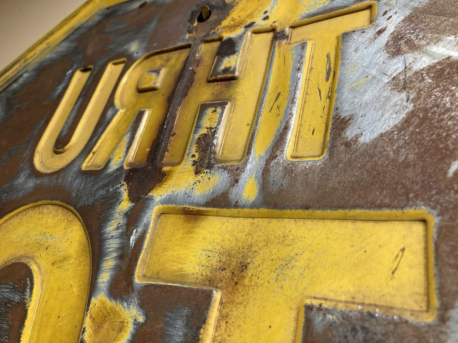 Vintage Yellow Stop Sign Embossed 24"x24" Art Deco 1930 Era