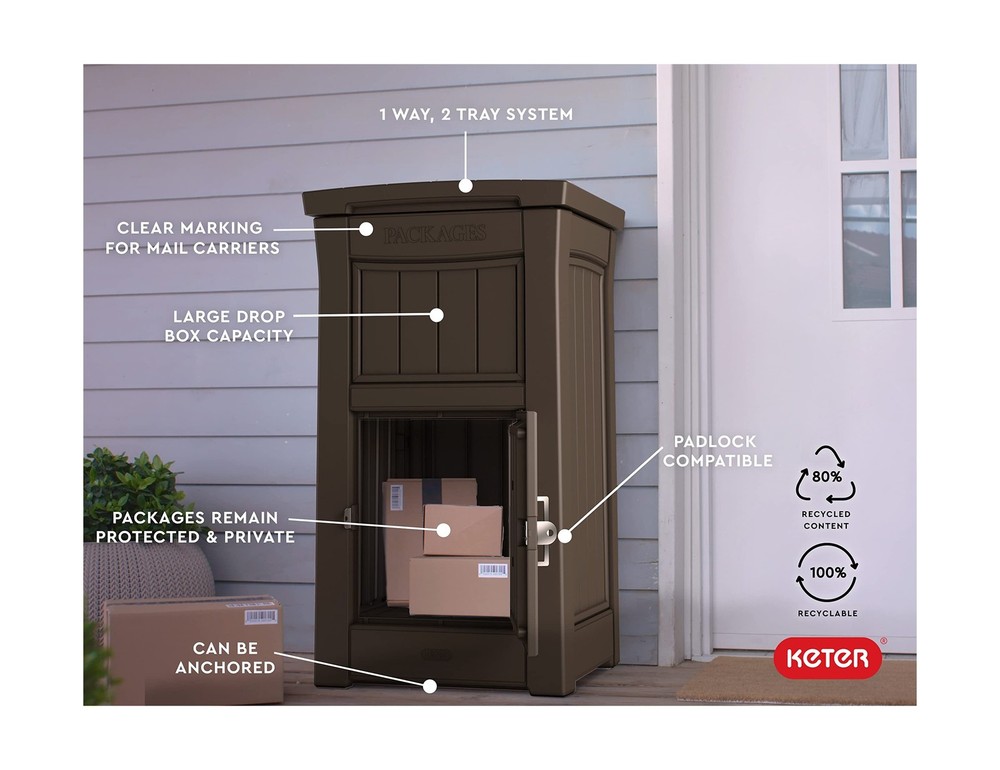 Keter Delivery Box for Porch with Lockable Secure Storage Compartment to Keep...