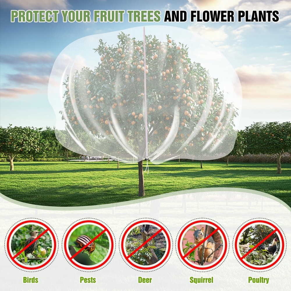 12.6 * 12FT Large Fruit Tree Netting, Tree Nets for Fruit Trees with Zipper a...