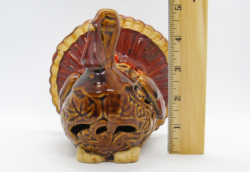Vintage Turkey Figural Candlestick Holder Ceramic Painted 5"