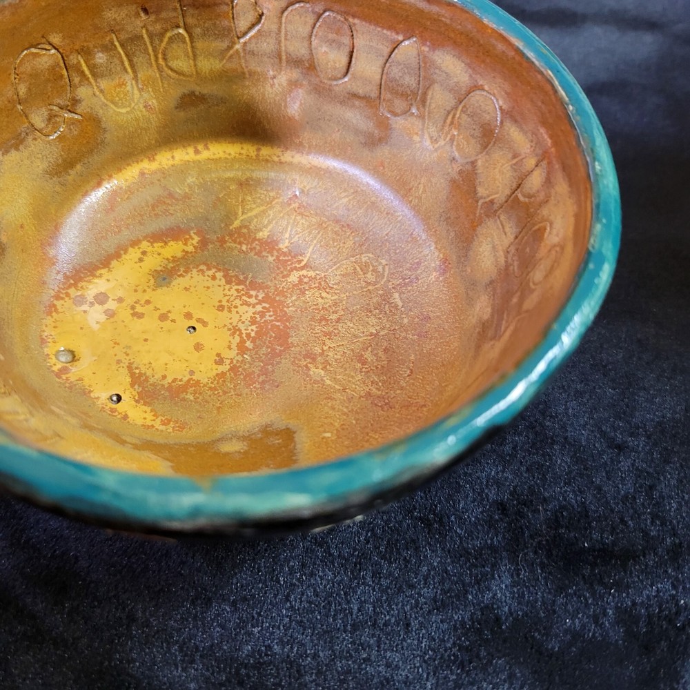 Studio Art Pottery Bowl Hand Painted Centipede Signed