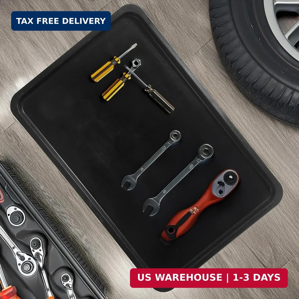 3pc Black Plastic Rectangular Stackable Automotive Drip Pans, 35.2 x 23.4 Inches