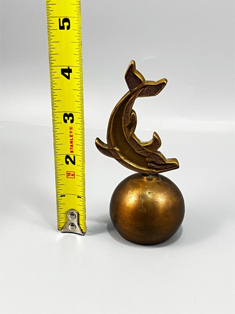 Vintage Solid Brass Dolphin Hand Bell 4.25" Tall