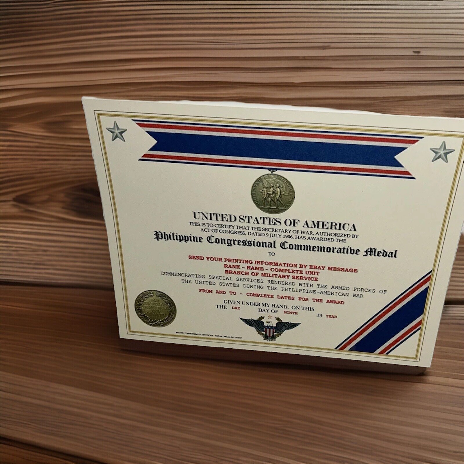 PHILIPPINE CONGRESS COMMEMORATIVE MEDAL CERTIFICATE ~ W/PRINTING TYPE-1