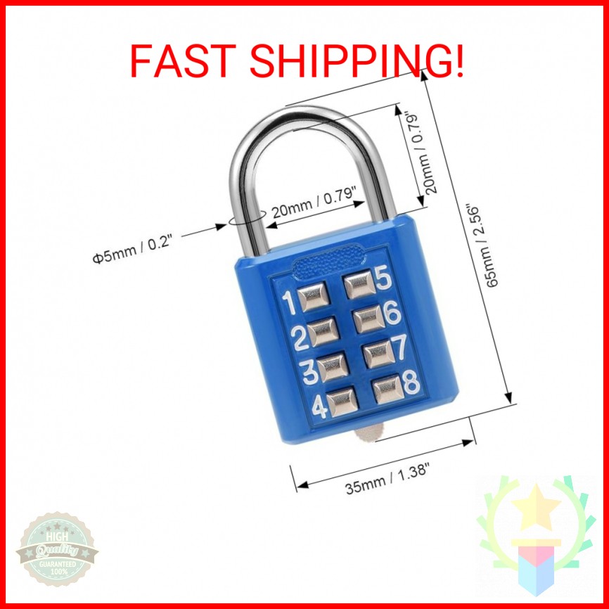 uxcell® 8-Digit Combination Padlock Push Button Lock for Locker Cabinet Blue 2Pc