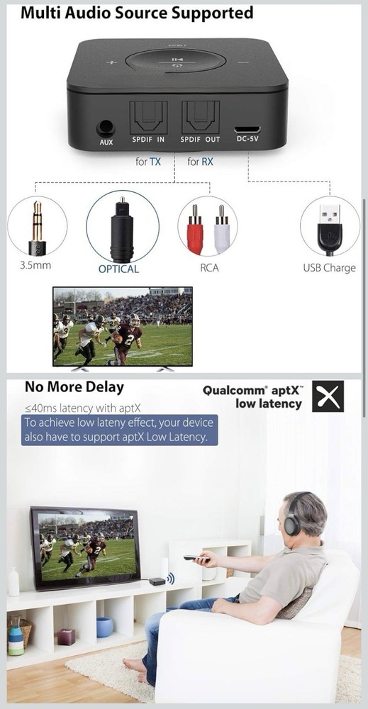 KINGFONE Bluetooth Transmitter Receiver for TV, Optical Digital...