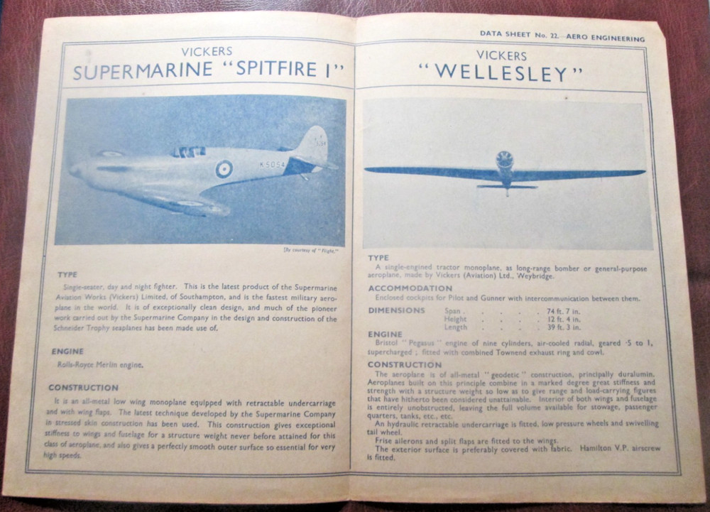 Aero Engineering Data Sheet No. 22 SUPERMARINE SPITFIRE 1. /WELLESLEY