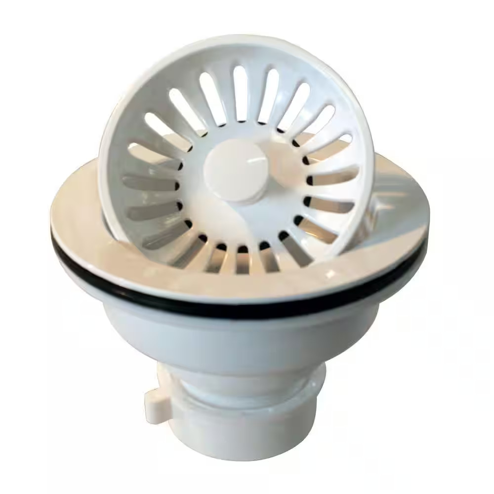 3-1/4 In. Push/Pull Basket Strainer in White