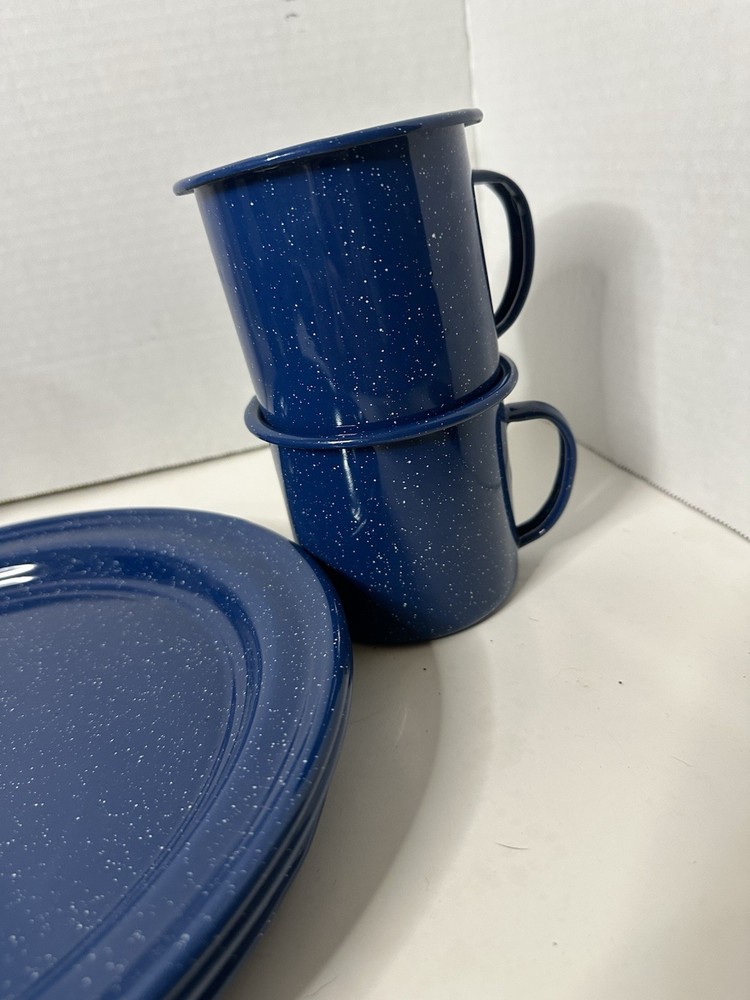 Speckled Blue Enamelware 12-Piece Dining Set for Camping
