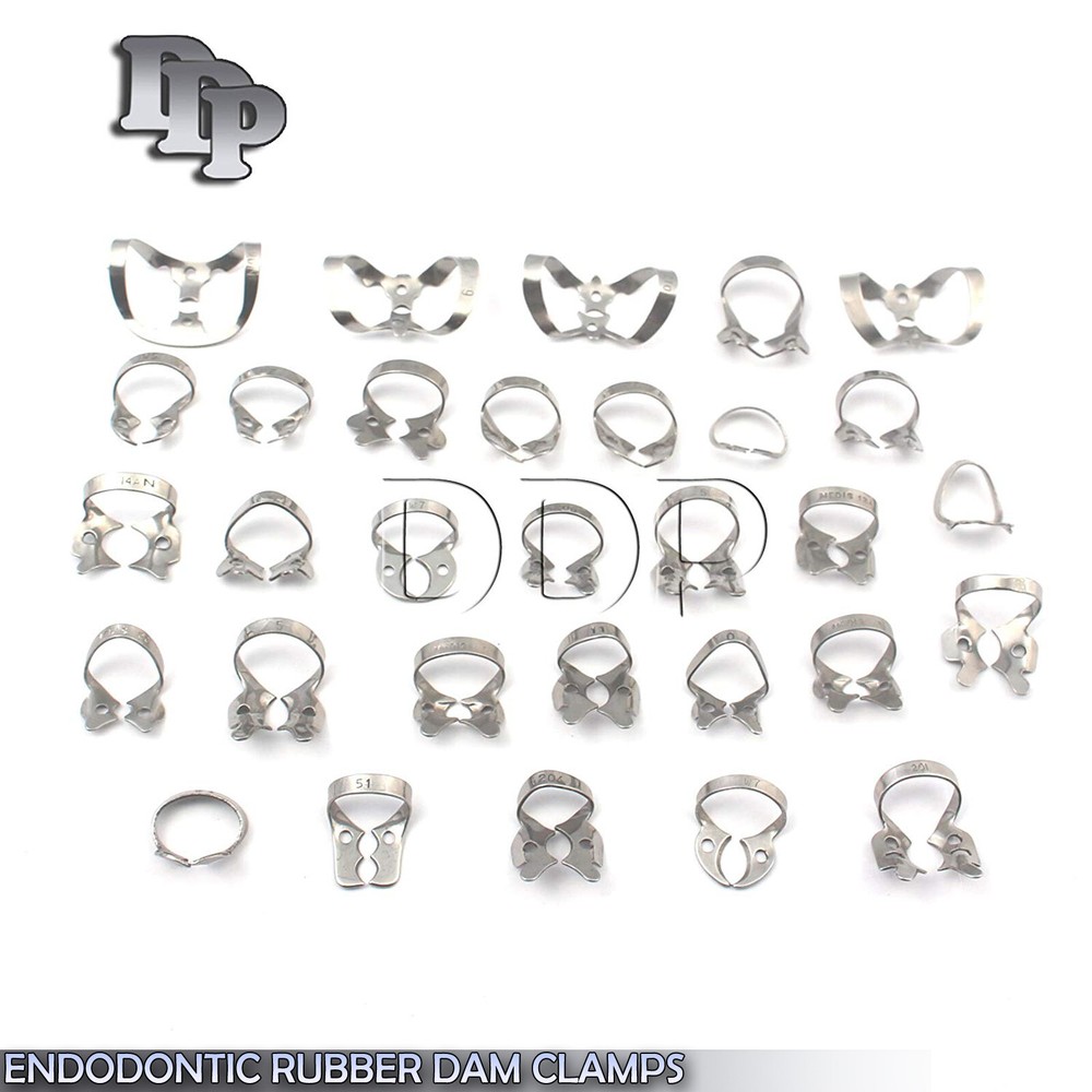 40 ENDODONTIC RUBBER DAM CLAMPS 40 DIFFERENT SIZES INSTRUMENTS