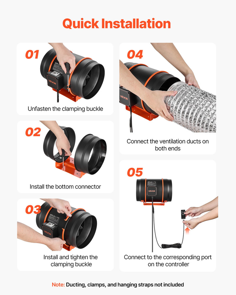 8" Inline Duct Fan 807 CFM EC Motor w/ 10-Speed Controller Timer Ventilation