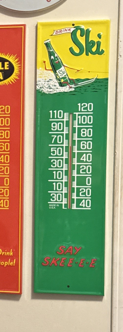 Vtg SKI Cola Metal Thermometer - Say Skeee - measures 7" x 28" LARGE