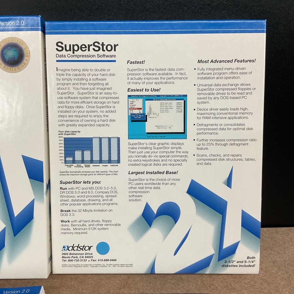 SuperStor Data Compression Software Big Box PC 1991 Addstor