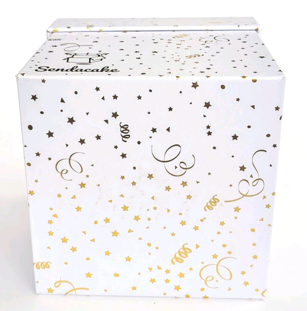 Send A Cake Explosion Birthday Gift EMPTY Box WHITE & GOLD DESIGN