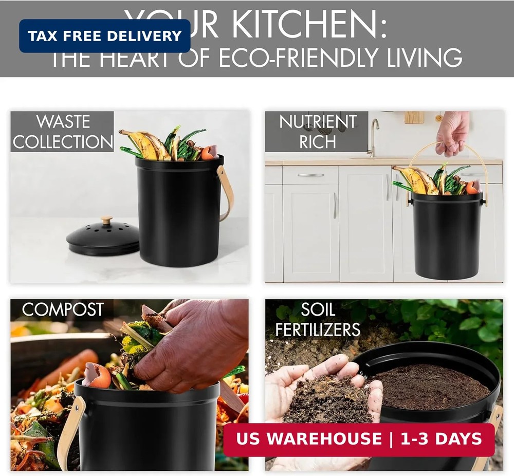 Beautiful Kitchen Compost Bin with Smell Proof Lid - Rust Proof and Odorless Com