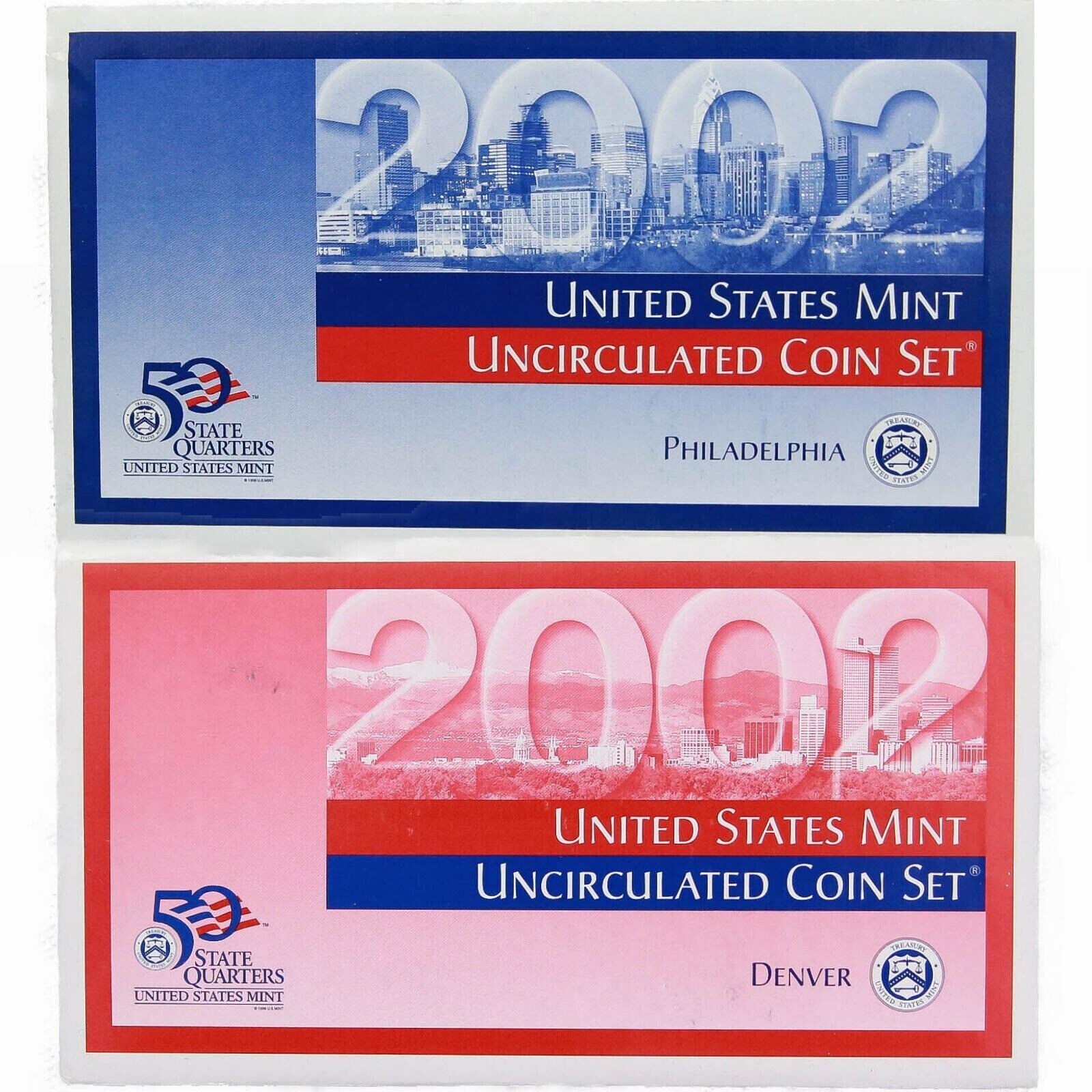 2002 P&D Mint Set Brilliant Uncirculated US with Envelopes & COAs (20 Coin Set)