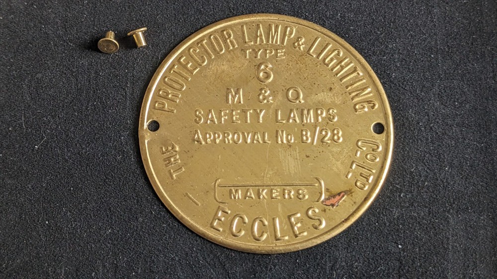 Replacement Protector Type 6 Miners Lamp Badge With Rivets Brass