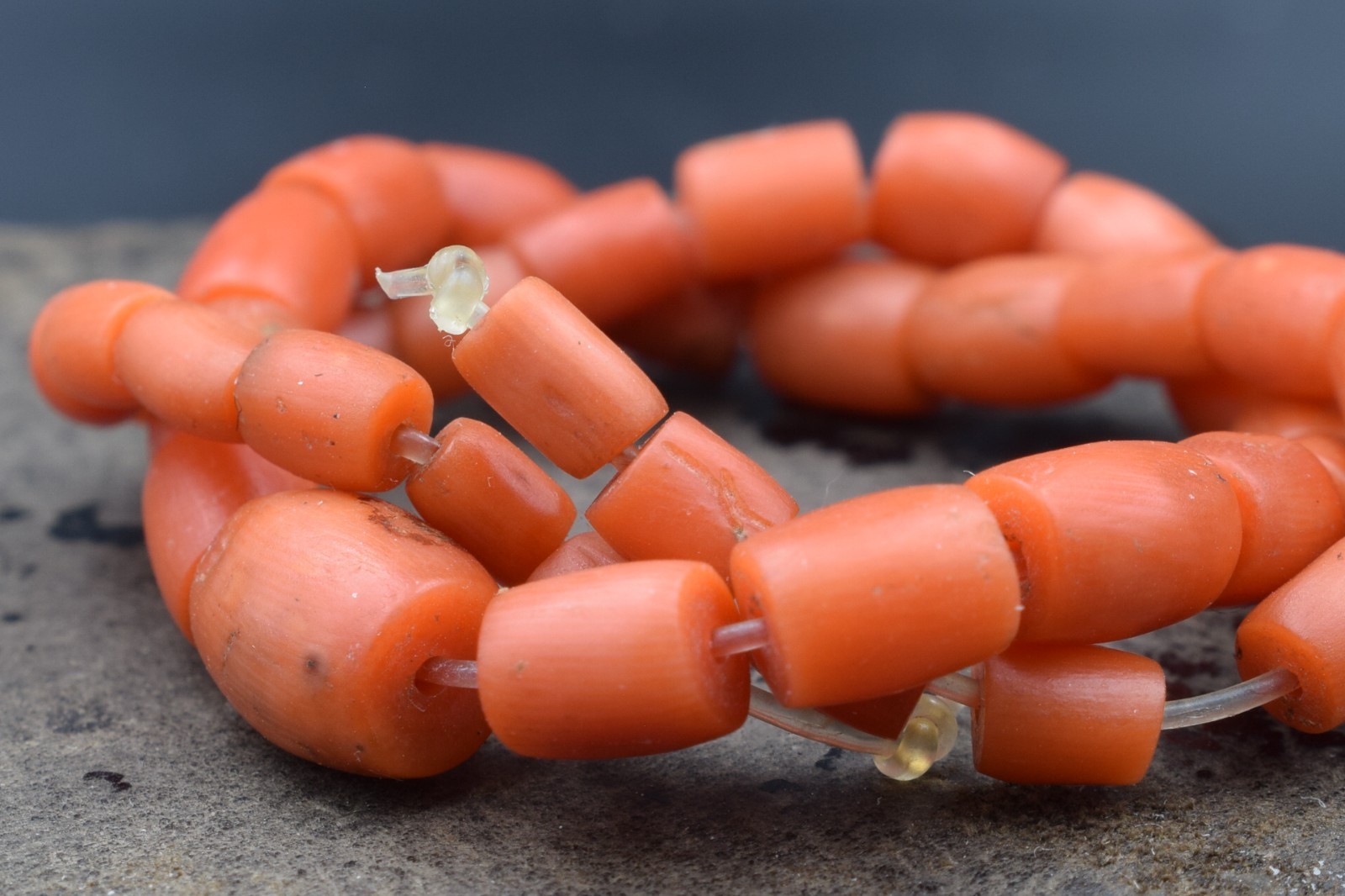 UNDYED Antique BEAD CORAL salmon VTG Mediterranean TIBETAN Japan Mala dZi Chung