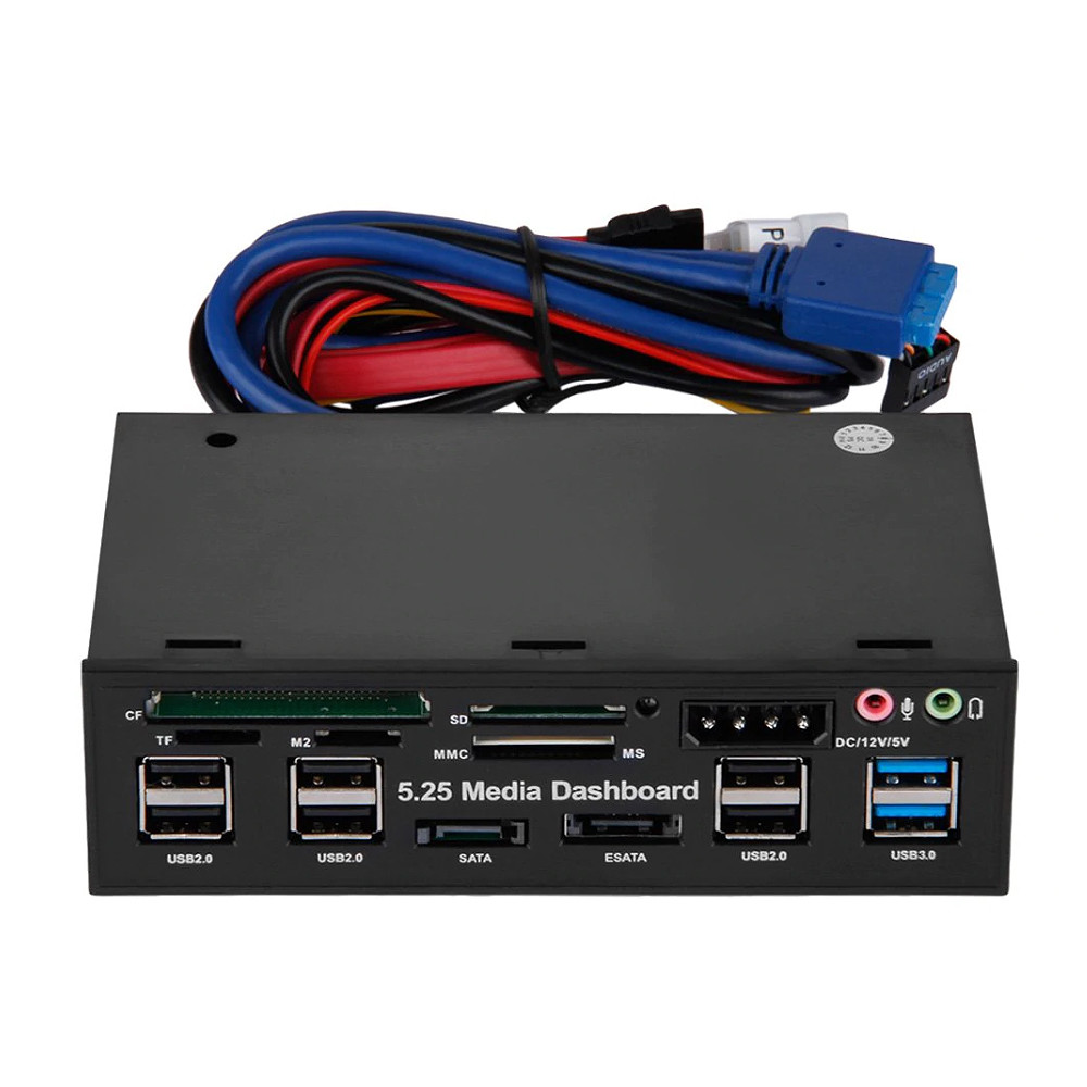5.25" Media Dashboard Card Mult-Reader USB 2.0 USB 3.0 20 pin e-SATA Front Panel