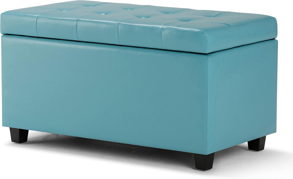 Cosmopolitan 34 Inch Wide Transitional Rectangle Storage Ottoman in Soft Blue Ve