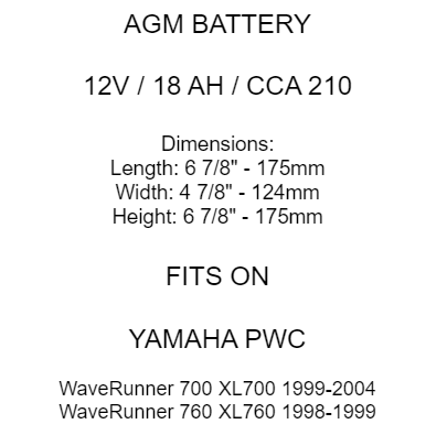 AGM Battery for Yamaha Waverunner 700 760 XL700 XL760 1999-2004