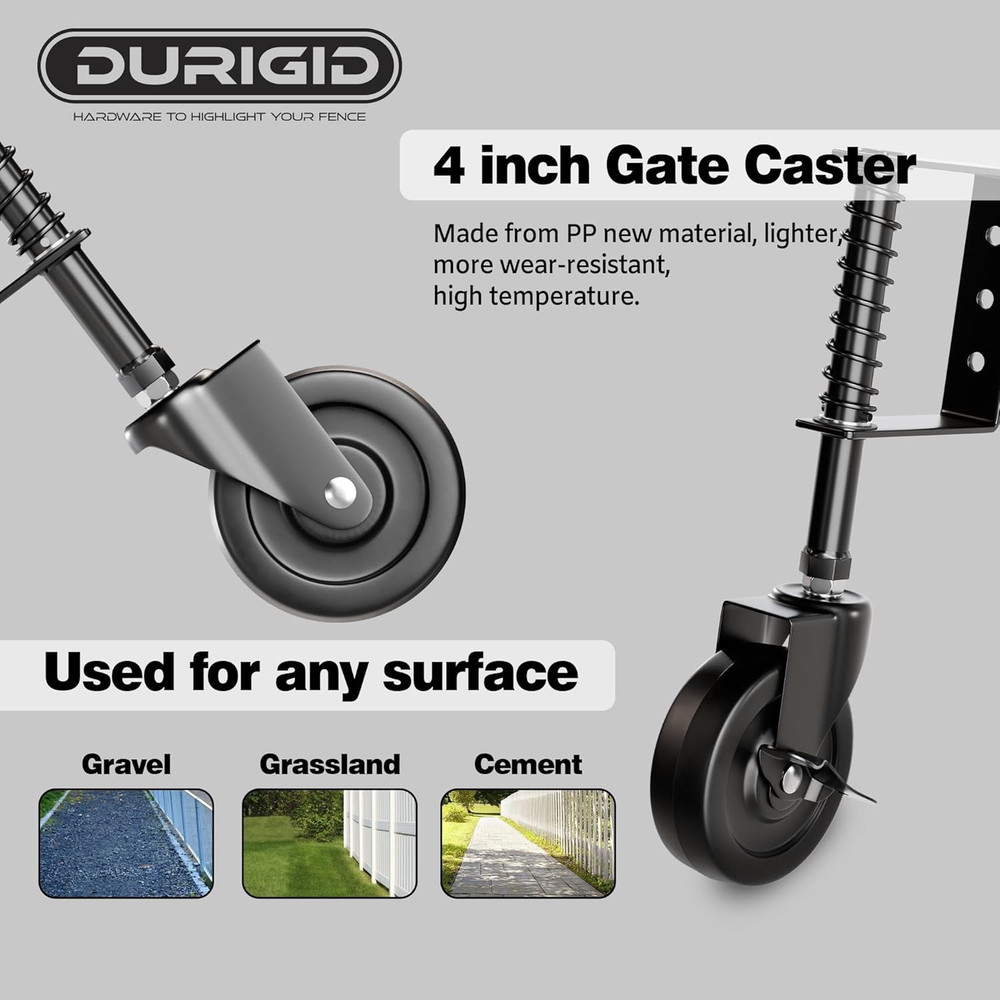 4’’ Spring Loaded Gate Wheel Side Break Gate Caster Wheel Gate Wheels for Woo...