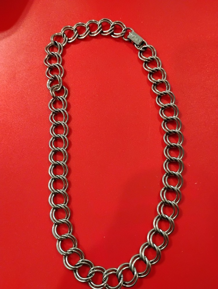 Silvertone Double Ring Link Necklace Choker