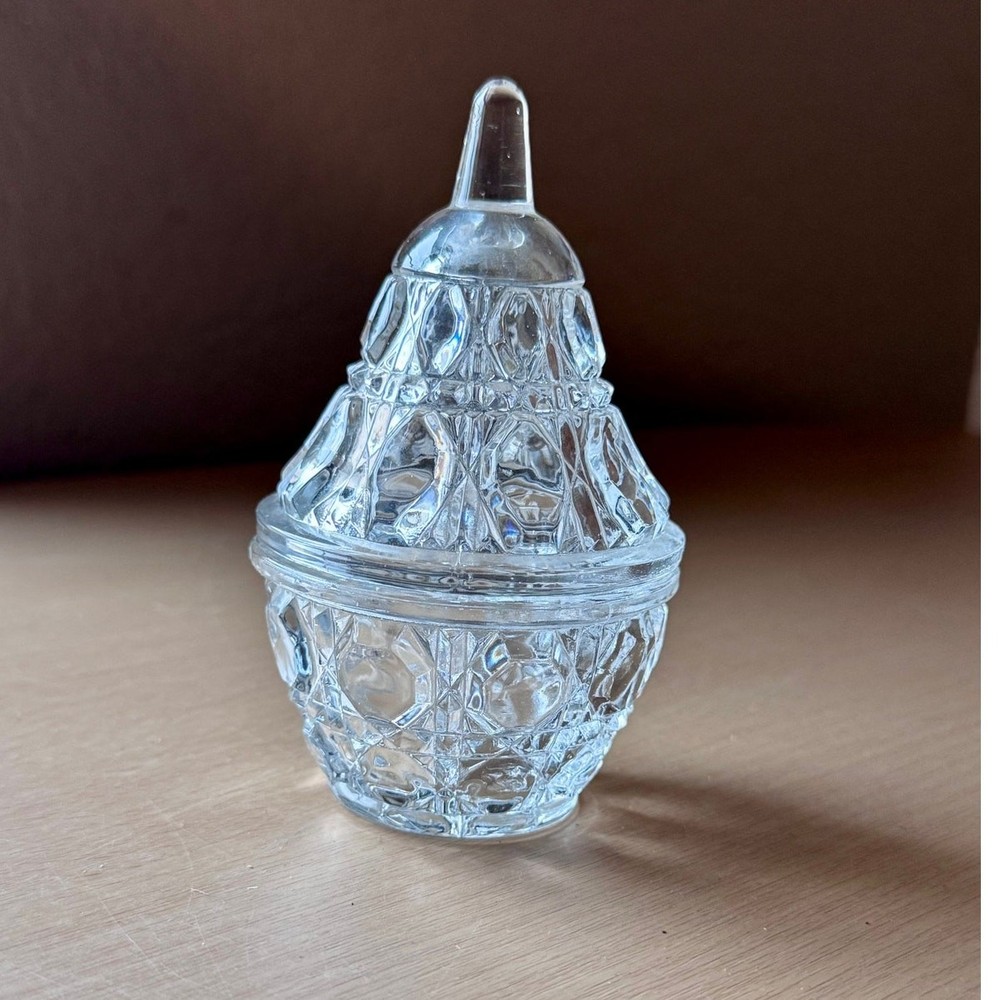 Vintage Clear Depression Glass Lidded Trinket Jar 4.5" Pressed Pattern
