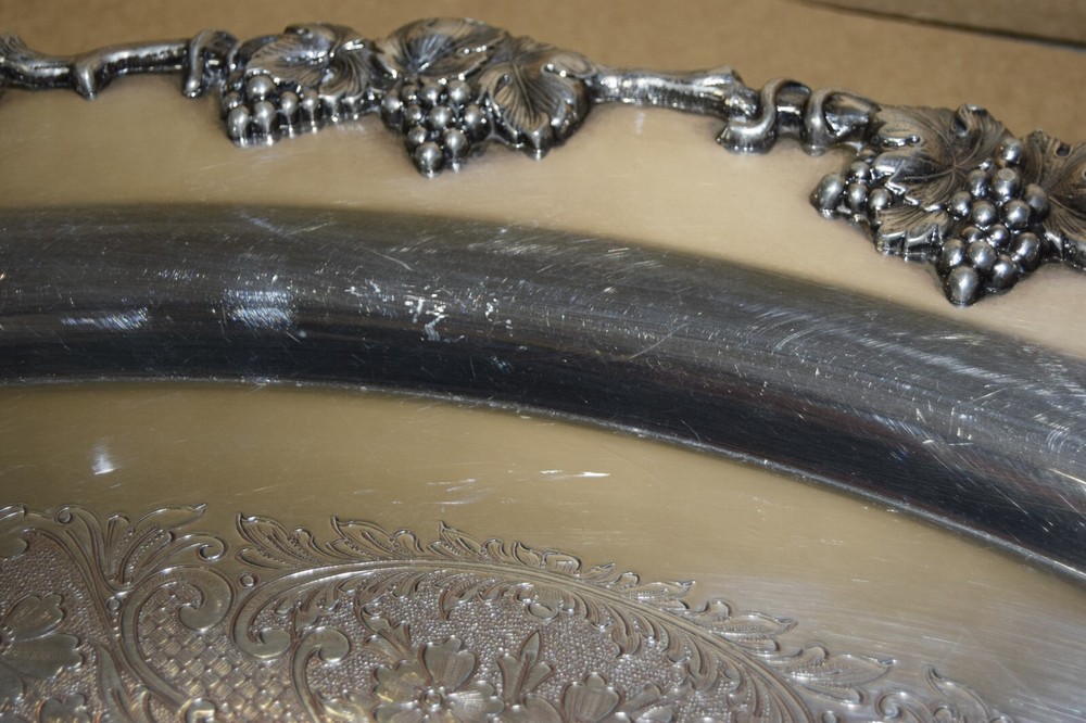 Crescent Silver on Copper "Grape Vines" 32" Silver Plated Serving Platter Tray