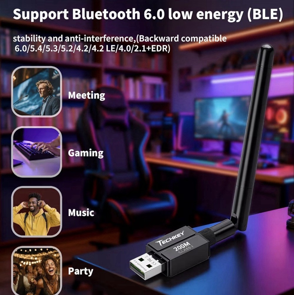 USB Bluetooth 5.4 Adapter for Desktop PC: Long Range 500FT Wireless Dongle with