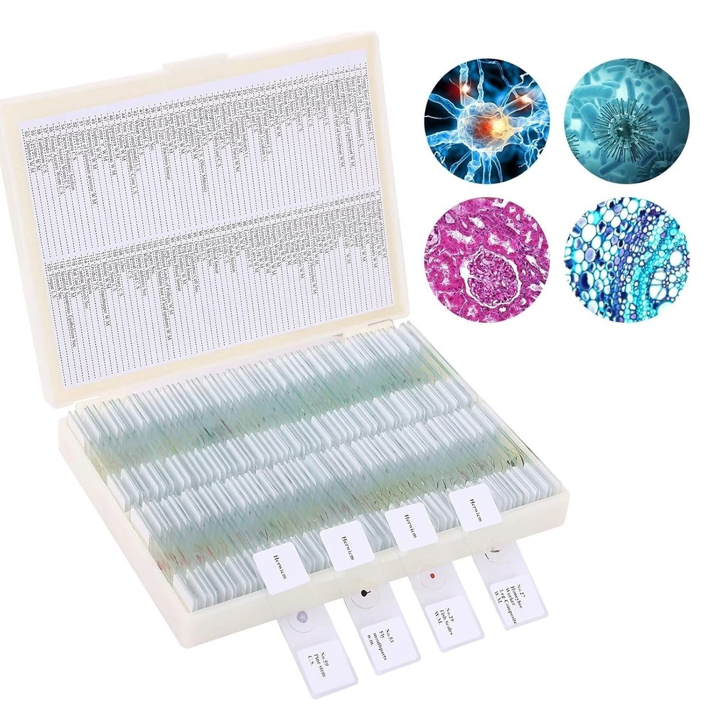 120 Microscope Slides with Specimens, Plant, Insect, Animal, Algae Slide Set for
