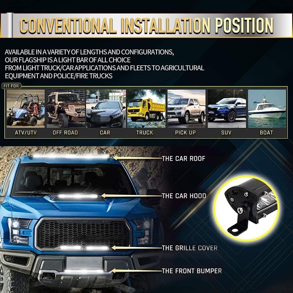 8 14 22 32 42 52" LED Light Bar Spot Flood Combo Driving Truck SUV Offroad 4WD