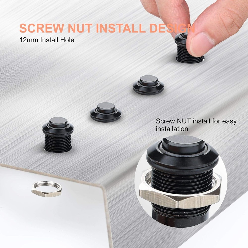APIELE 12mm Latching Push Button Switch SPST Pre-Wired 150mm Black Shell-Blue