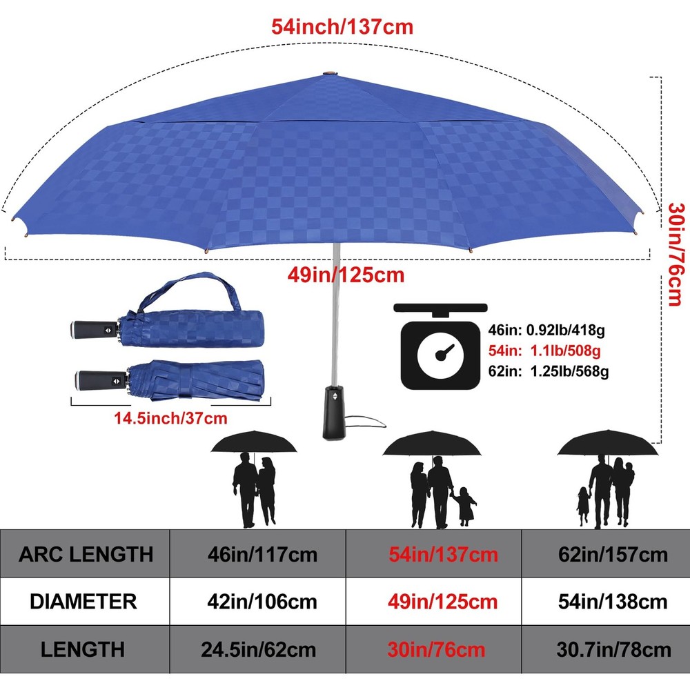 54 Inch Large Windproof Golf Umbrella, 10 Ribs Automatic Open/Close Oversize ...