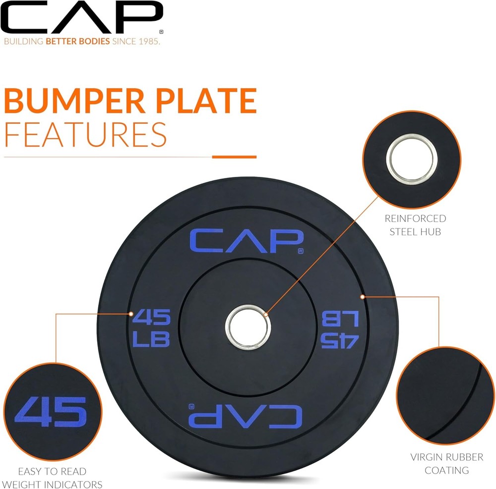 CAP Barbell Rubber Olympic Bumper Plate | Multiple 45lbs - Single, Black